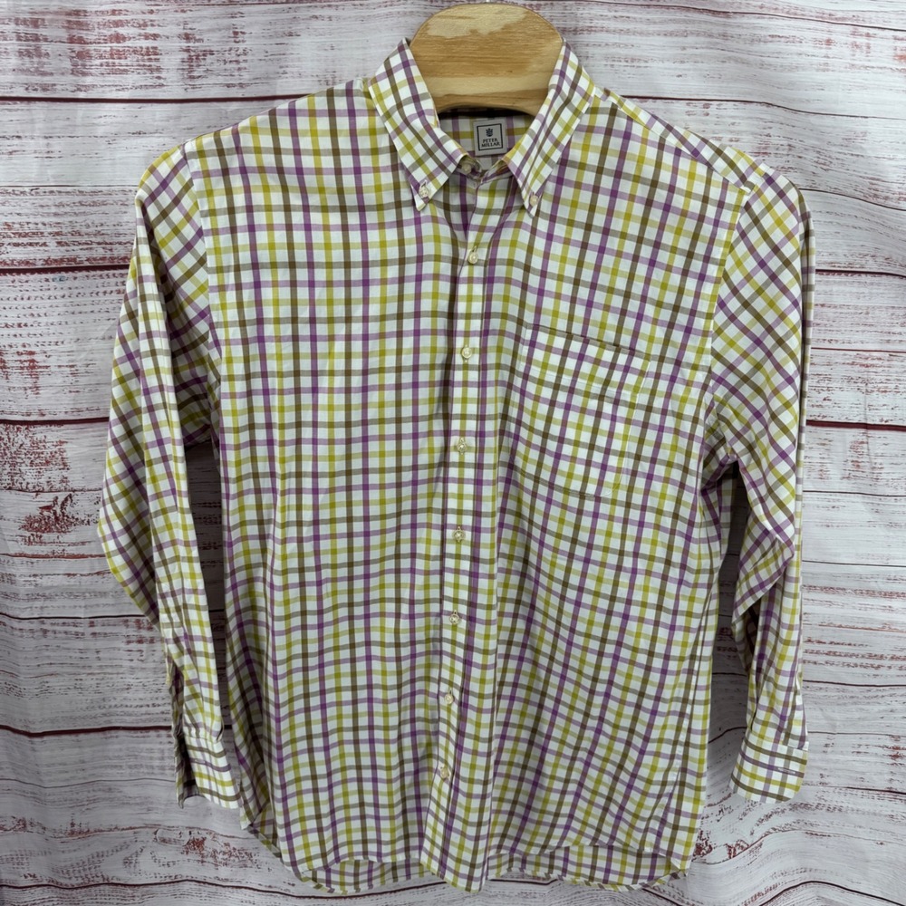 Peter Millar Shirt Mens Large Check Plaid Cotton Button Down Long Sleeve Casual